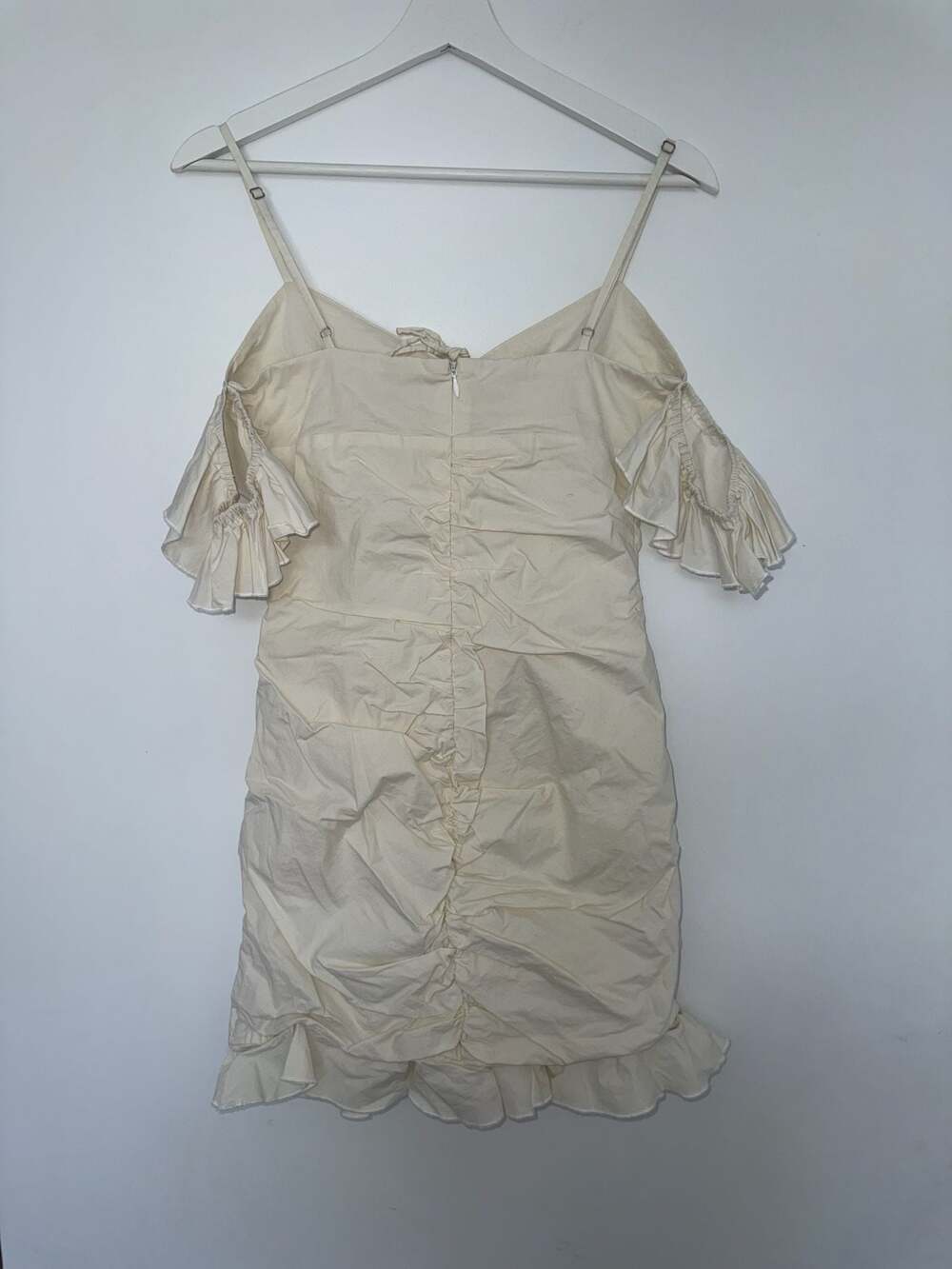 Oh Polly Ruched Ruffle Mini Dress Cream Size US 4 - Picture 2 of 8